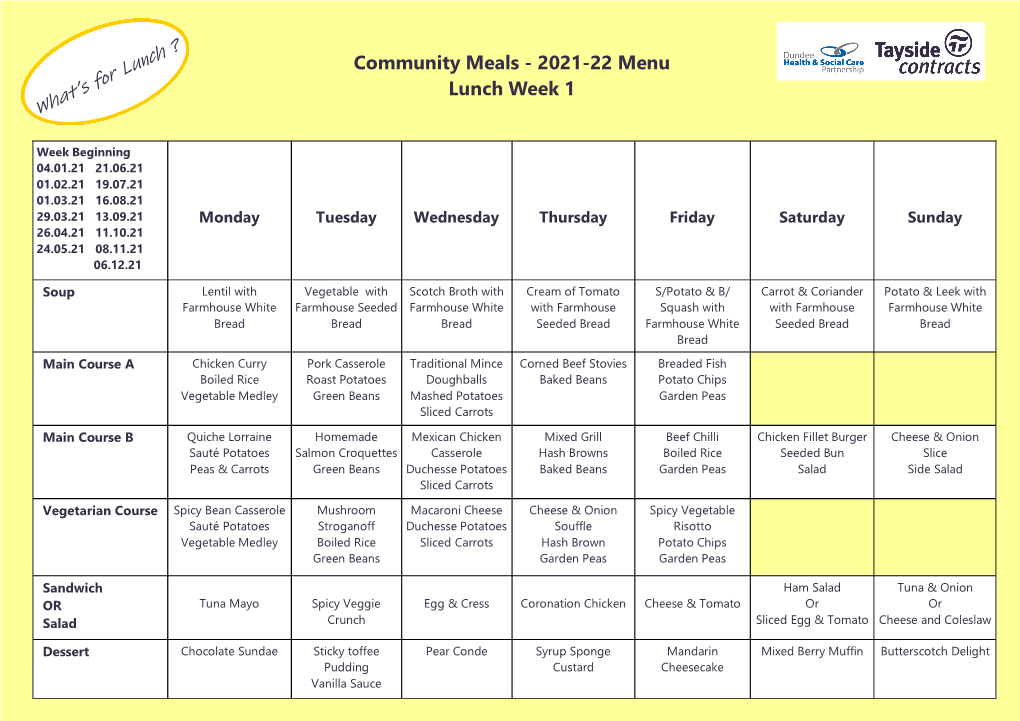 Community Meals - 2021-22 Menu Lunch Week 1