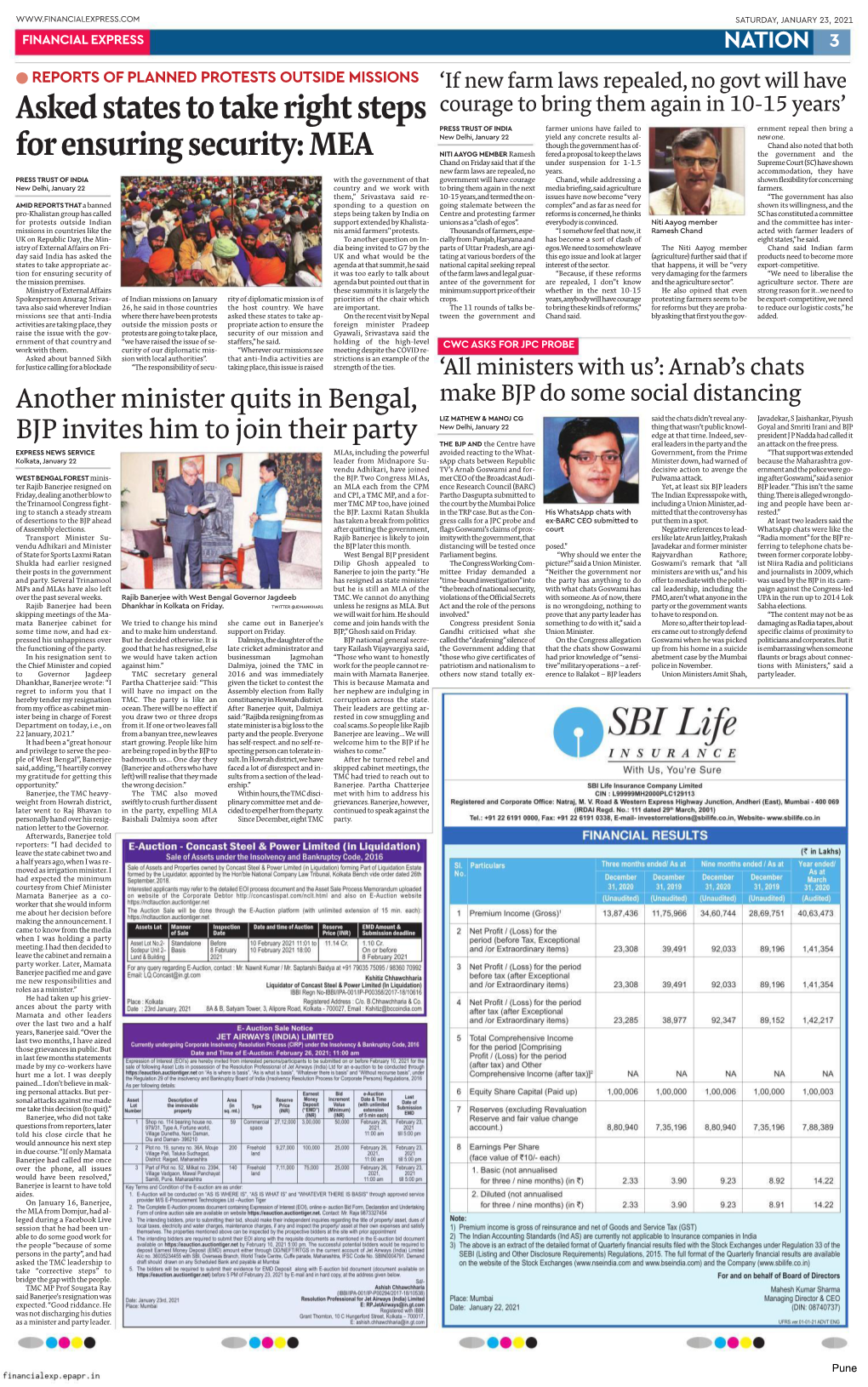 Advertisement (Financial Express, Pune)- January 23, 2021