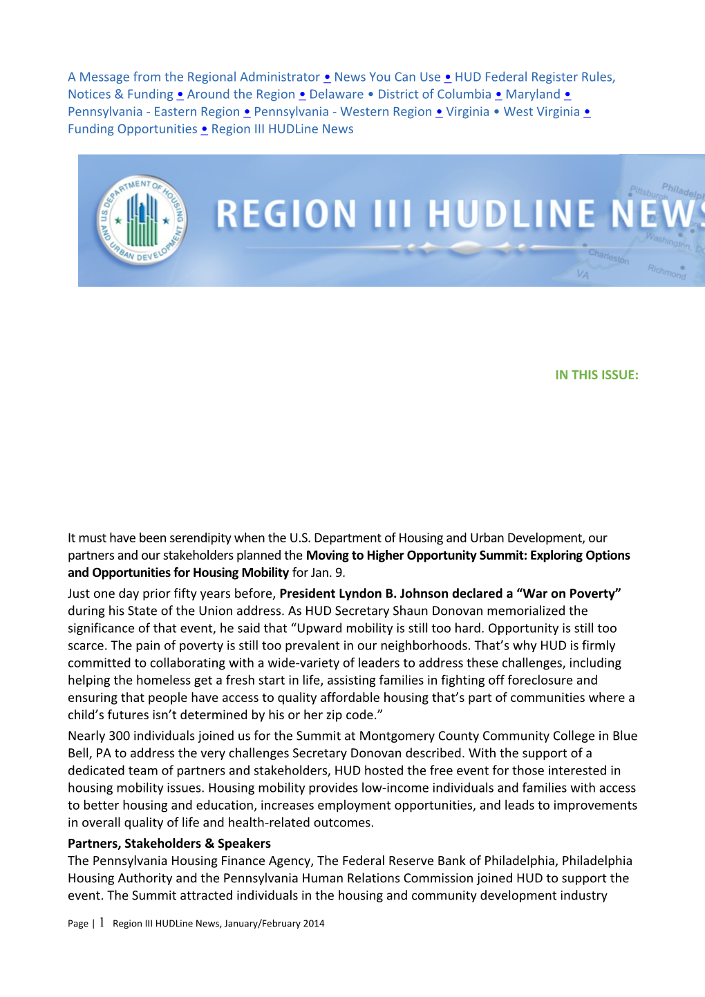 A Message from the Regional Administrator News You Can Use HUD Federal Register Rules