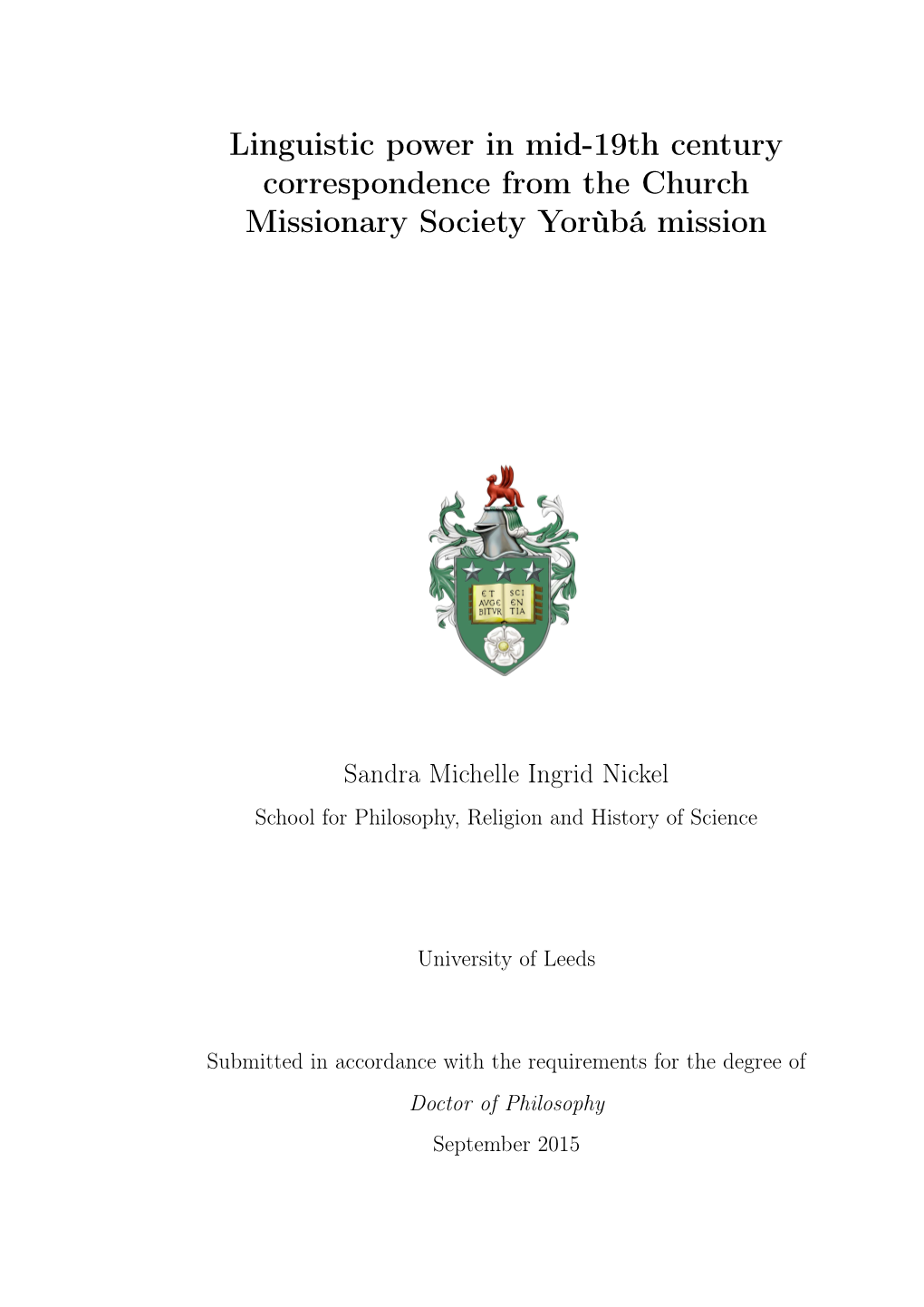 Linguistic Power in Mid-19Th Century Correspondence from the Church Missionary Society Yorùbá Mission