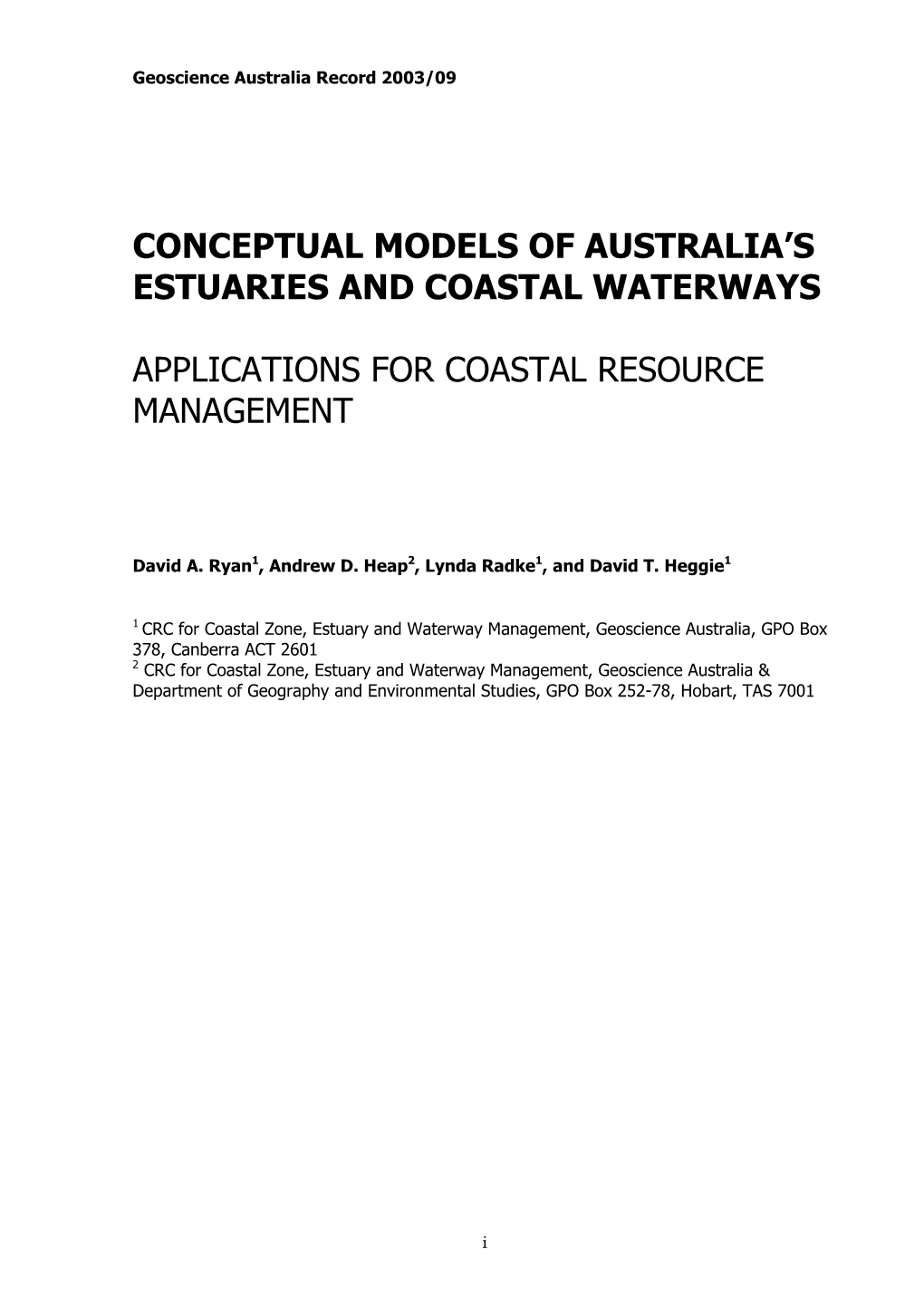 Conceptual Models of Australia's Estuaries And