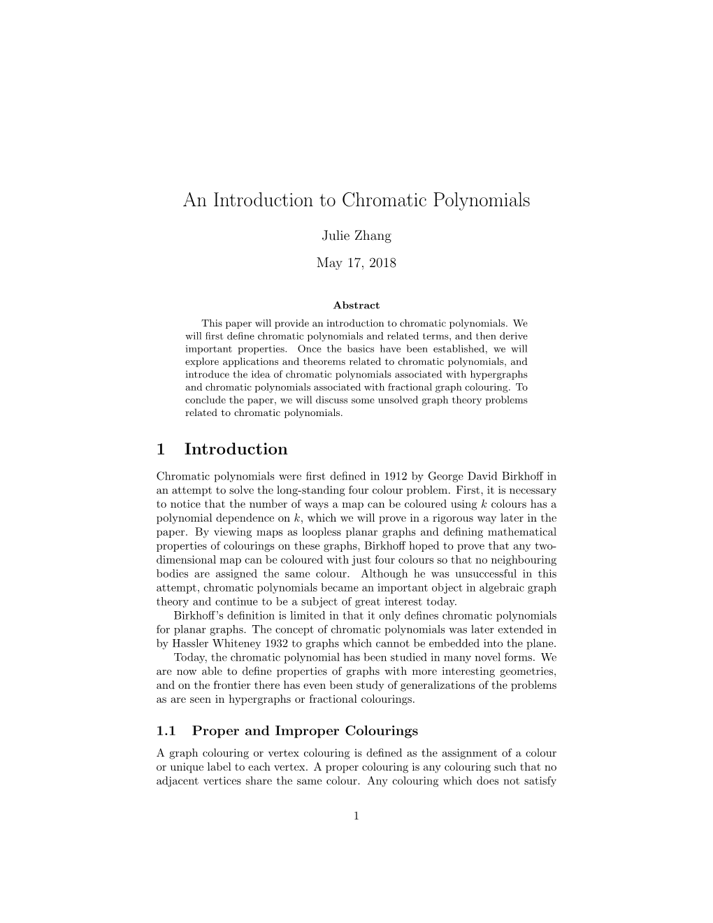 An Introduction to Chromatic Polynomials