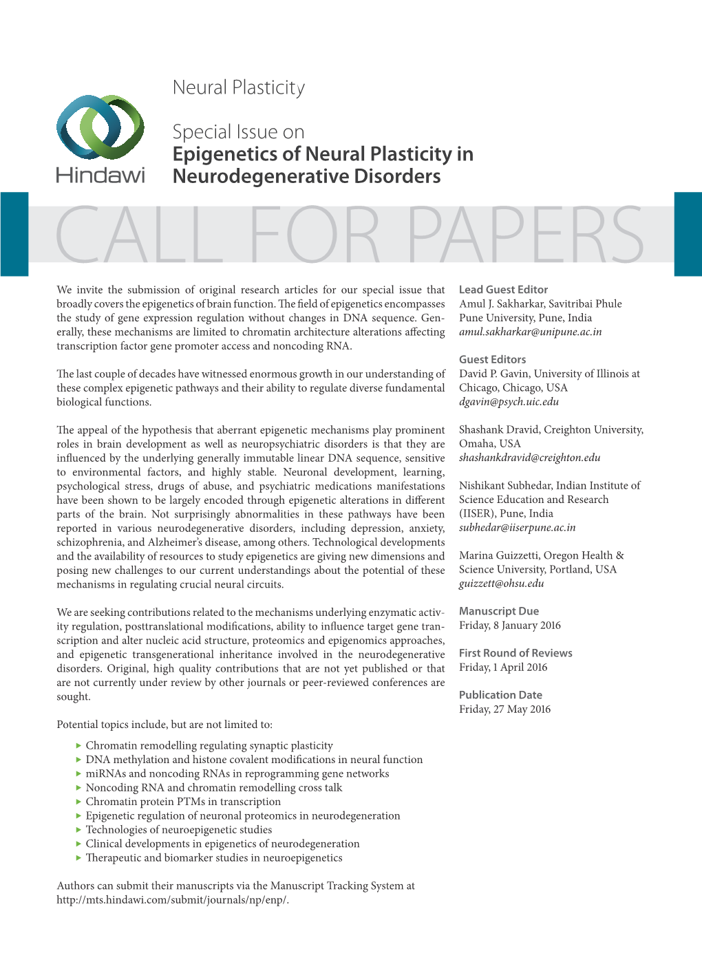 Epigenetics of Neural Plasticity in Neurodegenerative Disorders