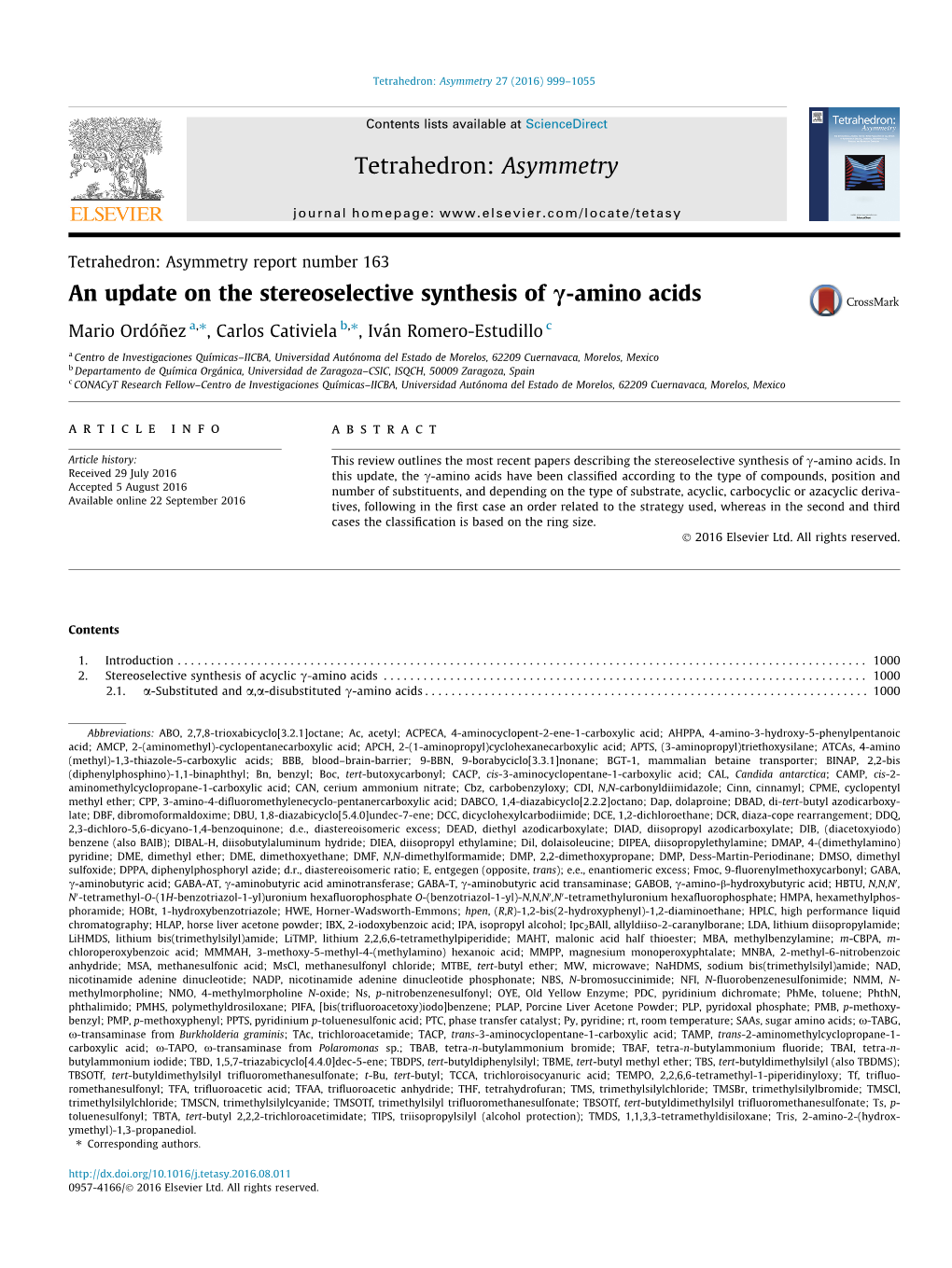 An Update on the Stereoselective Synthesis of Î³-Amino Acids