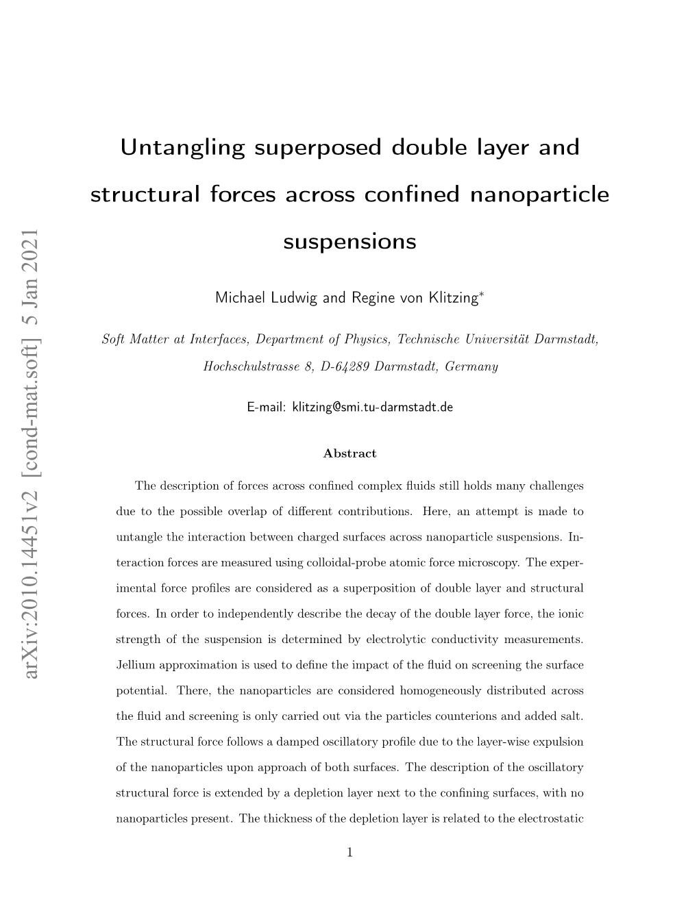 Untangling Superposed Double Layer and Structural Forces Across Confined Nanoparticle Suspensions Arxiv:2010.14451V2 [Cond-Mat