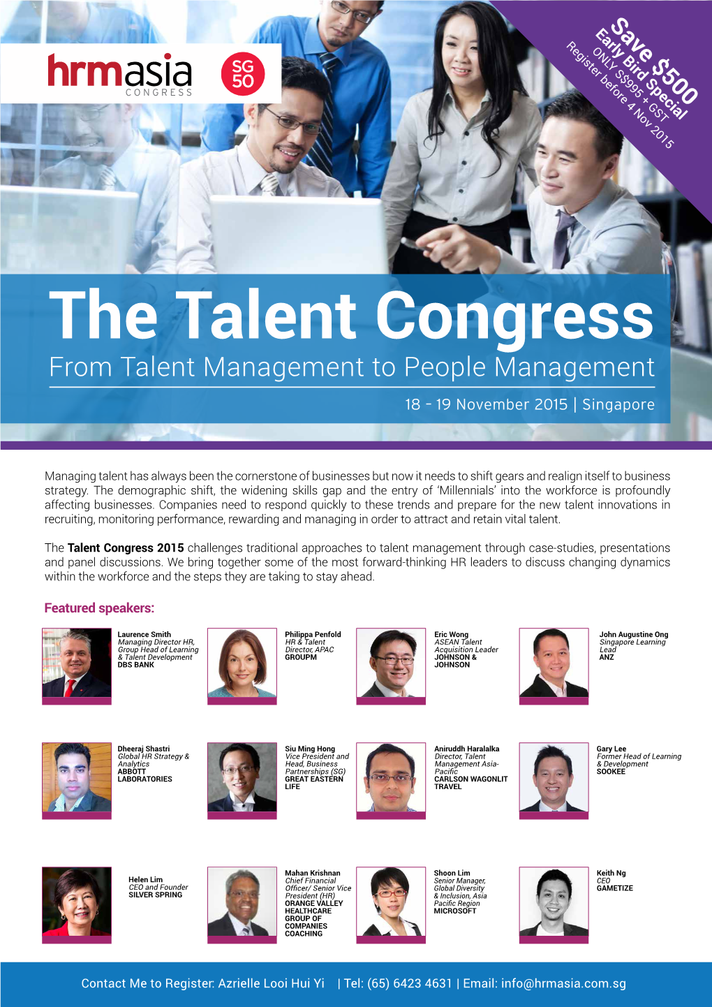 The Talent Congress from Talent Management to People Management 18 – 19 November 2015 | Singapore