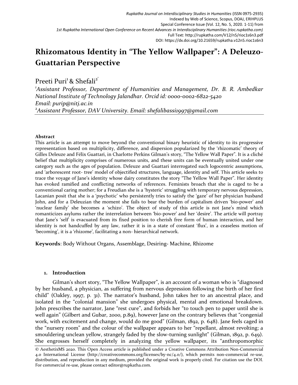 The Yellow Wallpaper”: a Deleuzo- Guattarian Perspective