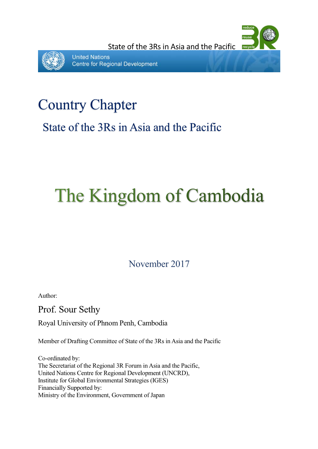 Country Chapter State of the 3Rs in Asia and the Pacific