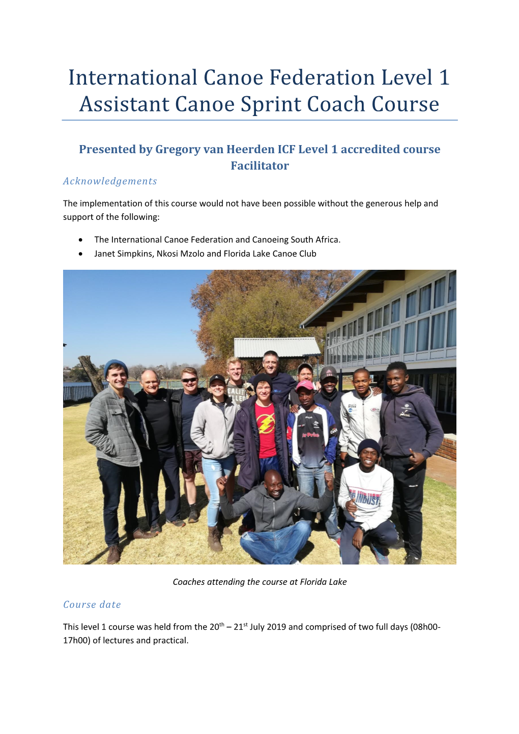 ICF Level 1 Assistant Canoe Sprint Coach Course