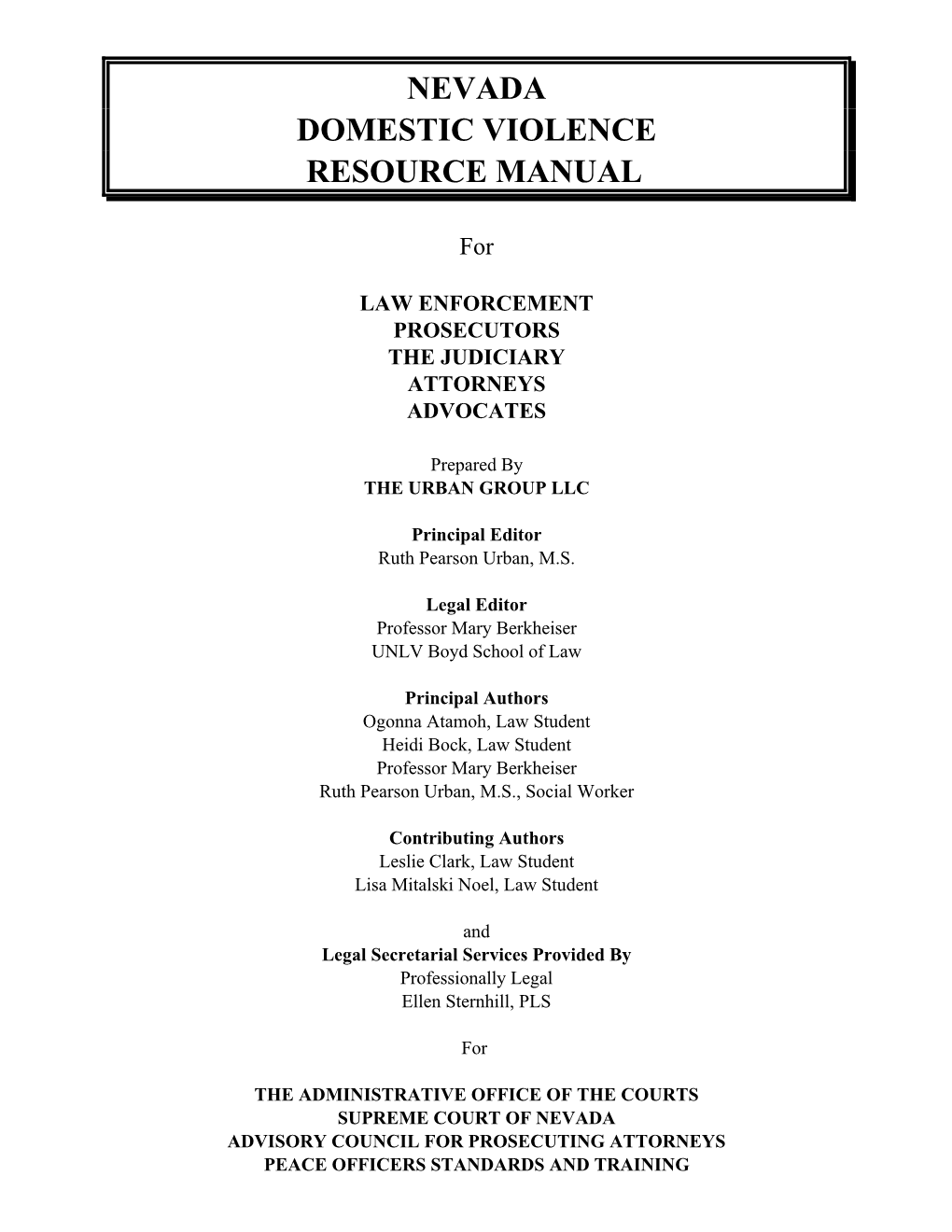 Nevada Domestic Violence Resource Manual