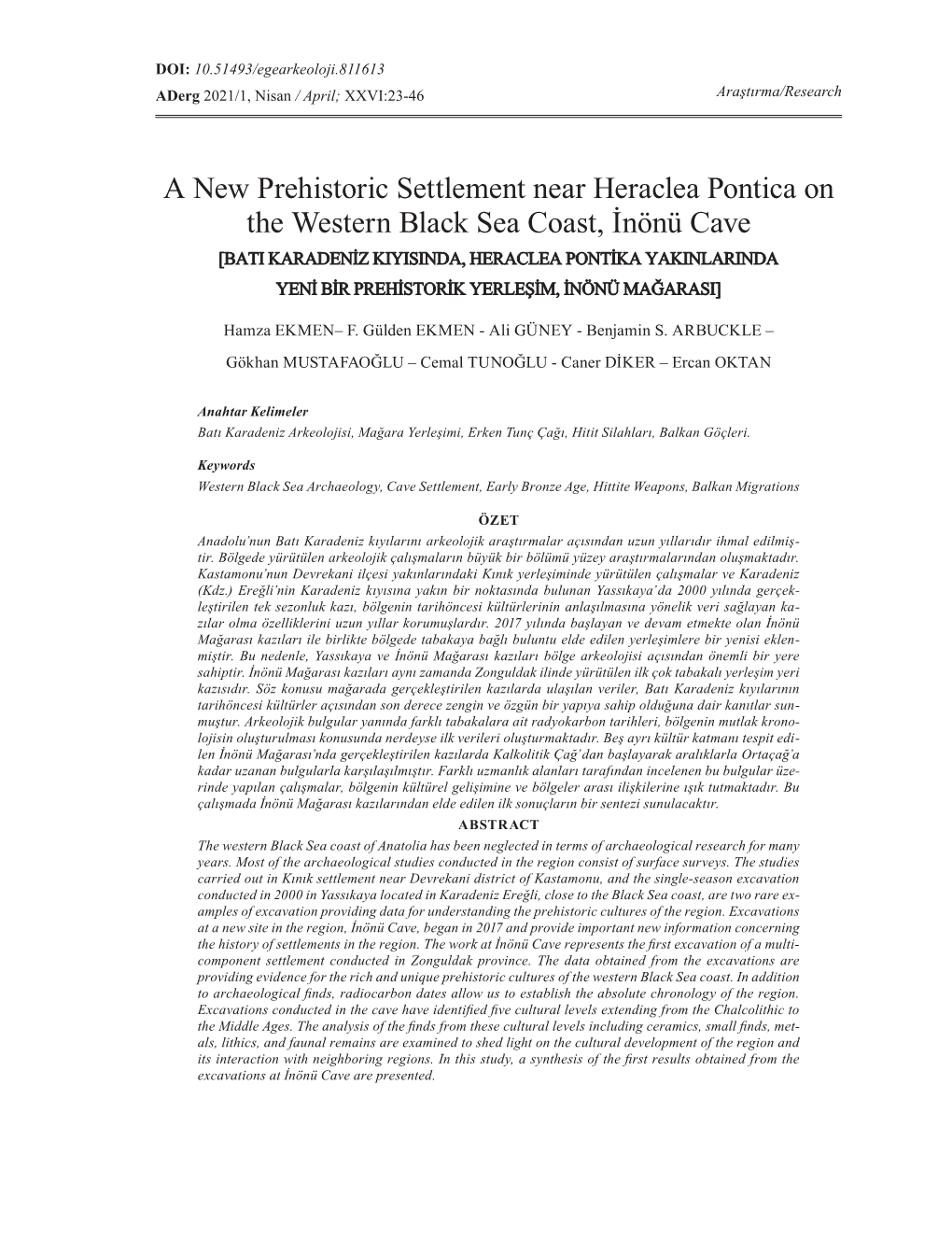 A New Prehistoric Settlement Near Heraclea Pontica on the Western