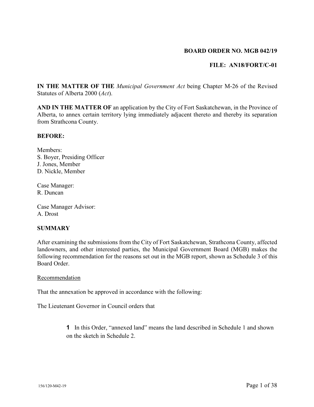 Board Order No. Mgb 042/19 File: An18/Fort/C-01