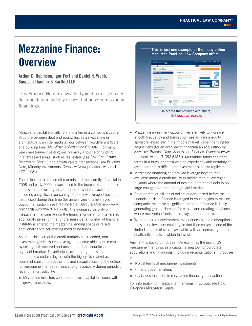 Mezzanine Finance: Overview