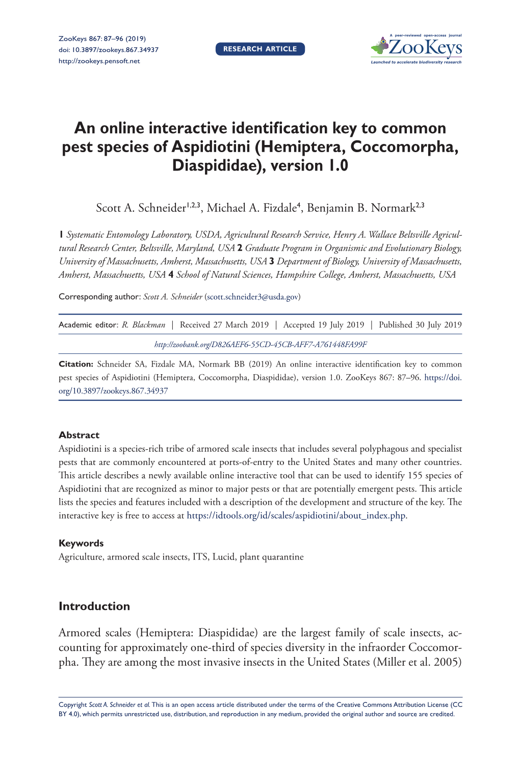 Hemiptera, Coccomorpha, Diaspididae), Version 1.0