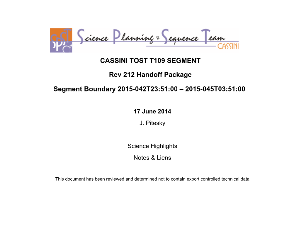 CASSINI TOST T109 SEGMENT Rev 212 Handoff Package
