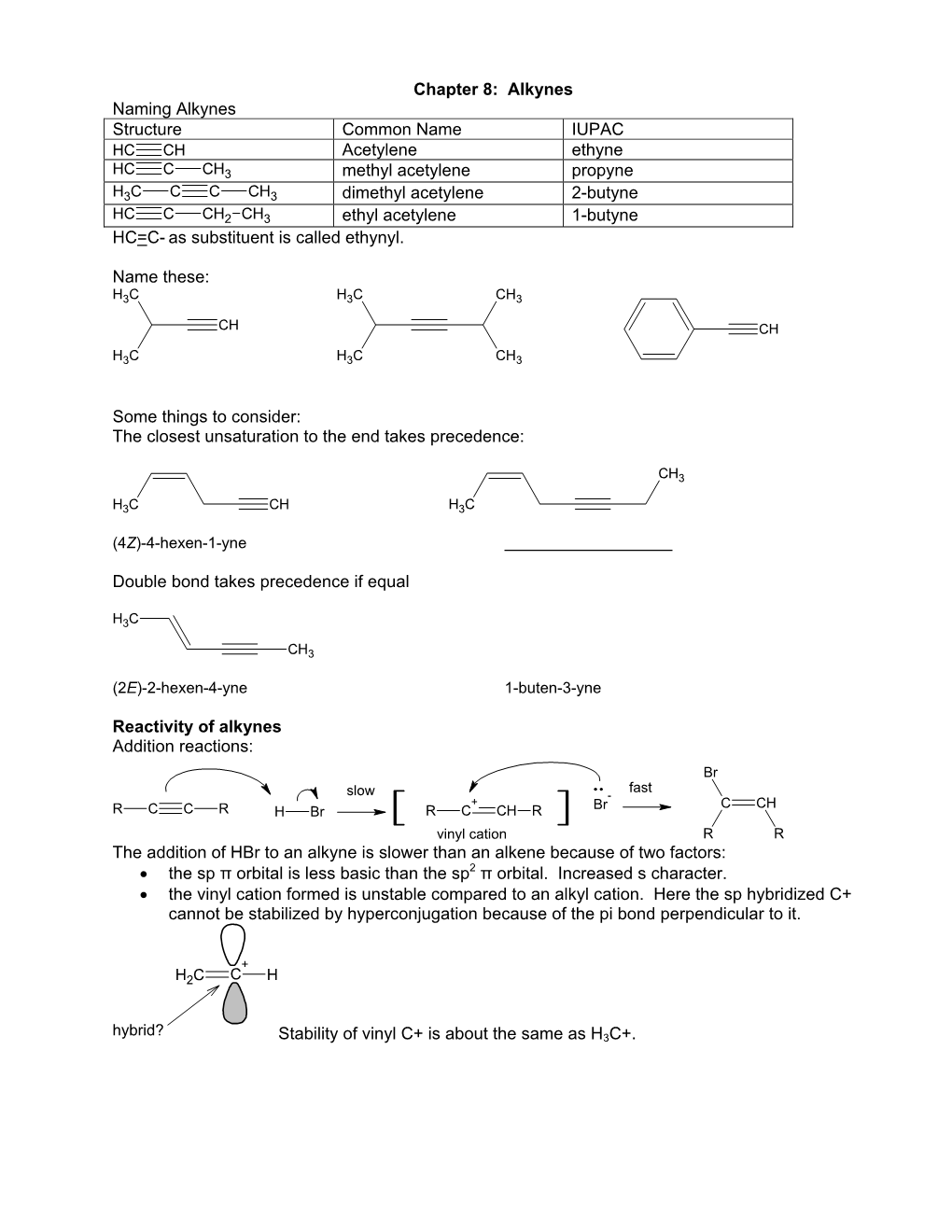 Alkynes Naming Alkynes Structure Common Name IUPAC Acetylene