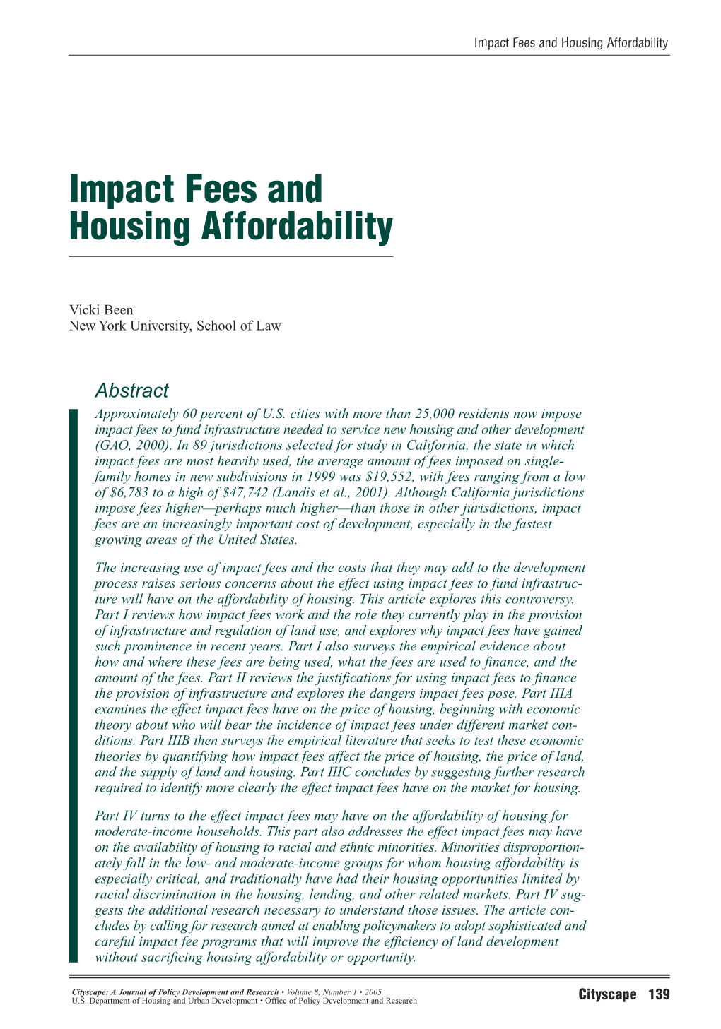 Impact Fees and Housing Affordability