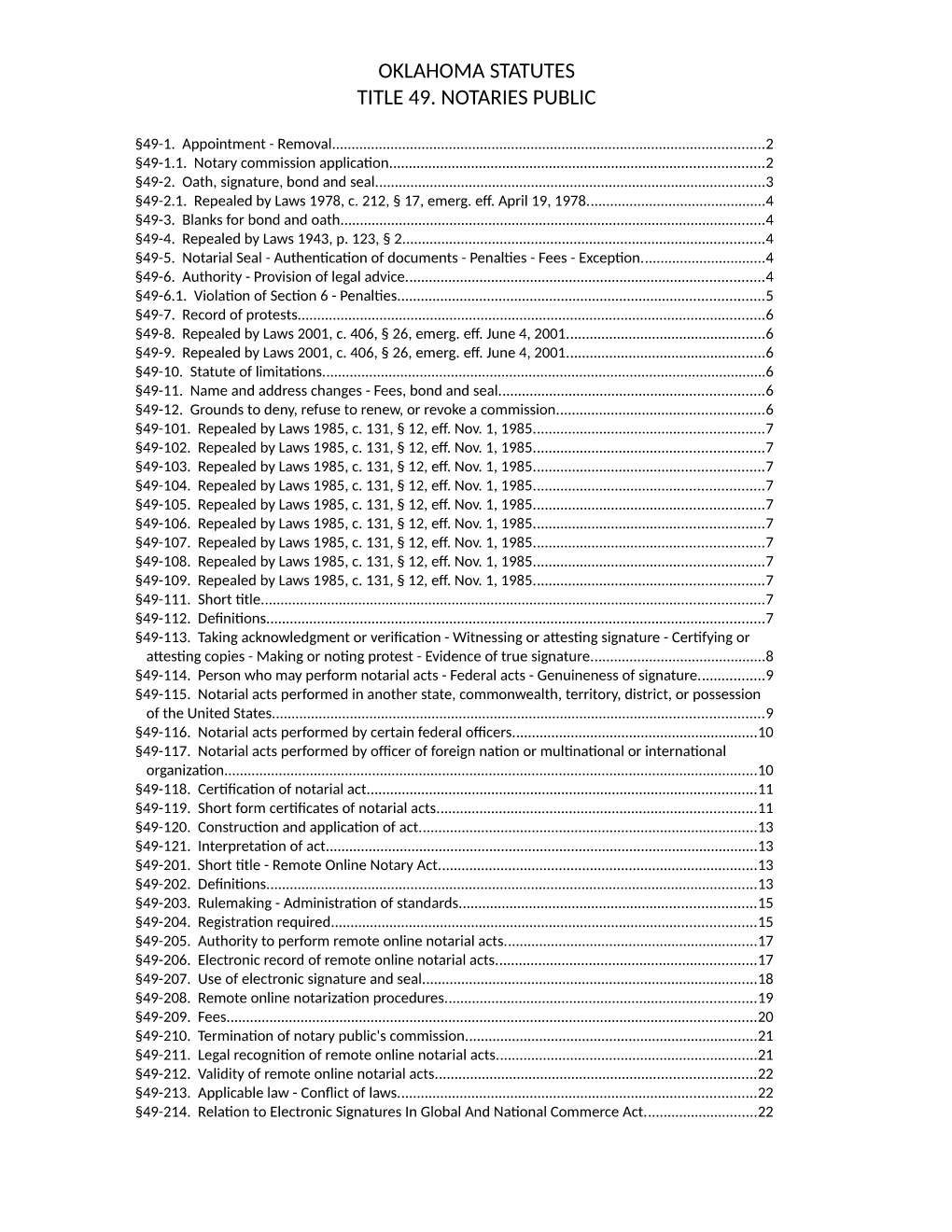 Oklahoma Statutes Title 49. Notaries Public