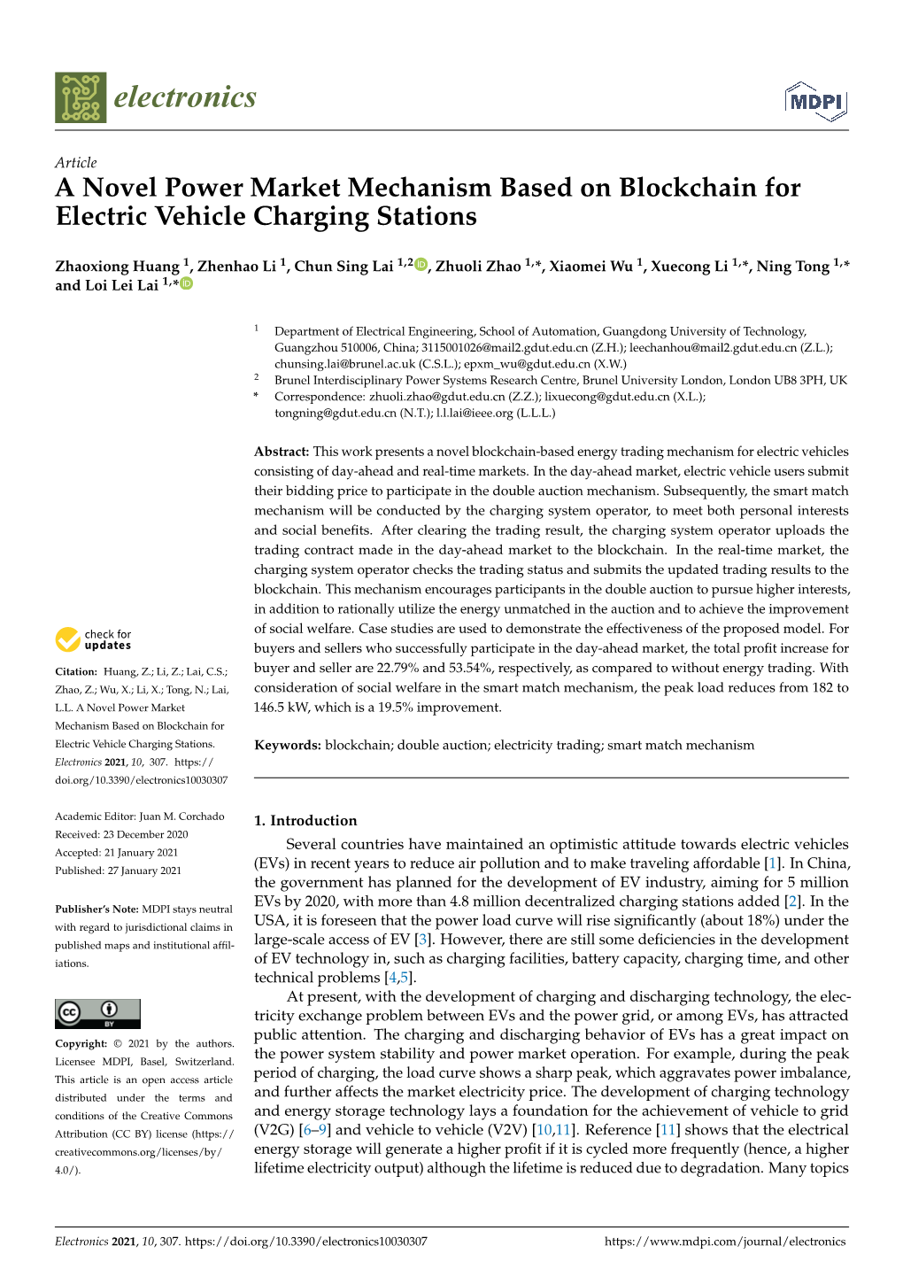 A Novel Power Market Mechanism Based on Blockchain for Electric Vehicle Charging Stations