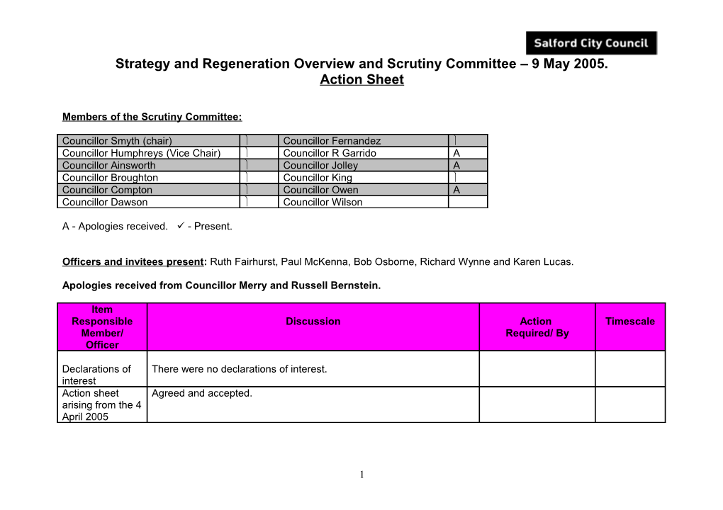 Strategy and Regeneration Overview and Scrutiny Committee 9 May 2005