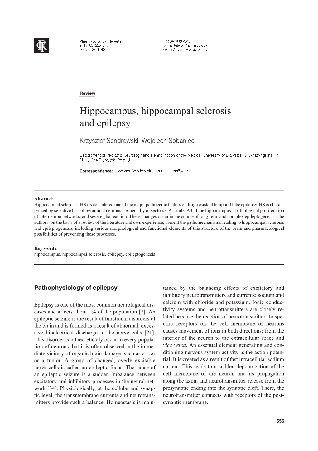 Hippocampus, Hippocampal Sclerosis and Epilepsy