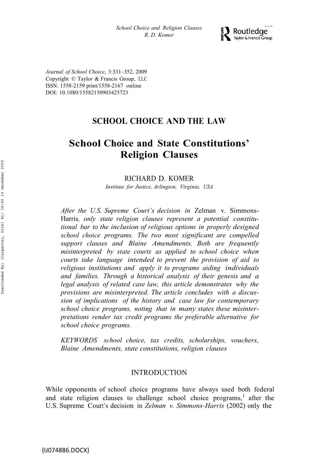 School Choice and State Constitutions' Religion Clauses