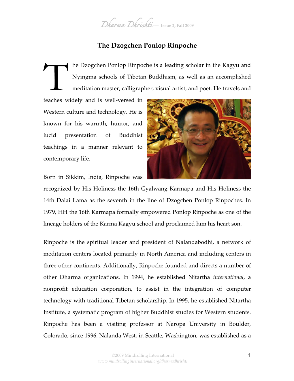 Dzogchen Ponlop Rinpoche-Biography