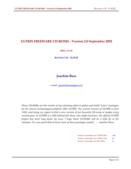 ULTRIX FREEWARE CD-ROMS - Version 2.0 September 2002 (Revision 1.02 - 01.09.02)