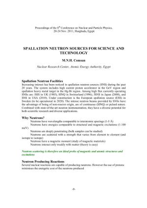 Spallation Neutron Sources for Science and Technology
