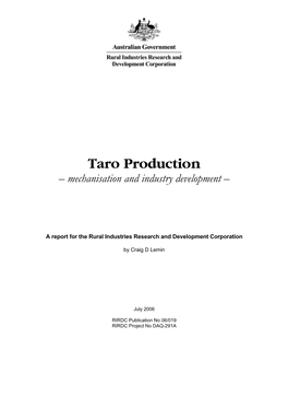 Taro Production – Mechanisation and Industry Development –