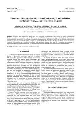 Molecular Identification of Five Species of Family Chaetomiaceae (Sordariomycetes, Ascomycota) from Iraqi Soil