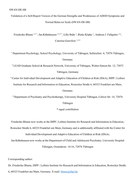 SWAN-DE-SB Validation of a Self-Report Version of the German Strengths and Weaknesses of ADHD Symptoms and Normal Behavior Scale