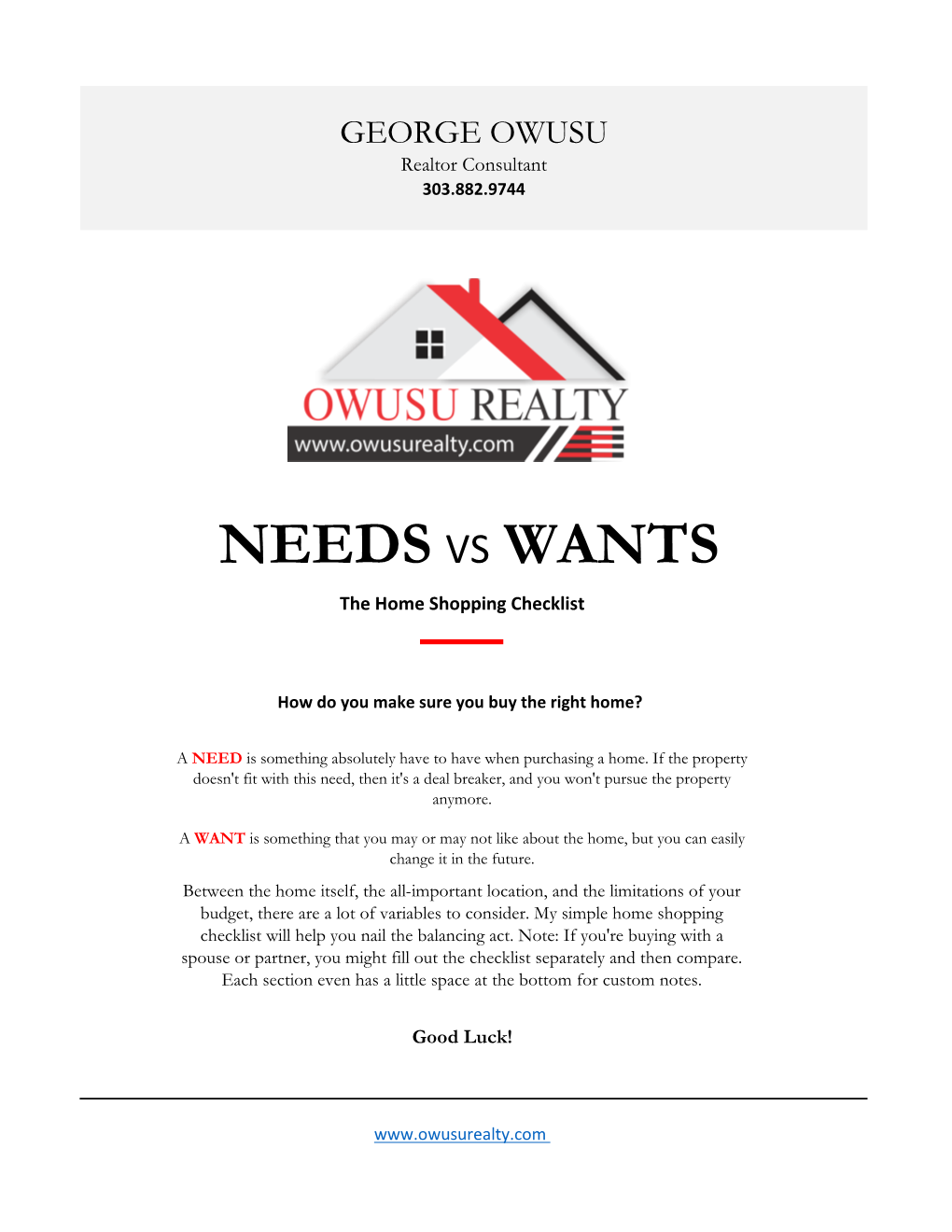 NEEDS VS WANTS the Home Shopping Checklist