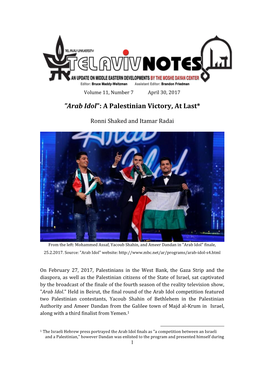 Arab Idol": a Palestinian Victory, at Last*