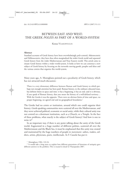 Between East and West: the Greek Poleis As Part of a World-System