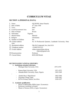 Curriculum Vitae Section a (Personal Data)