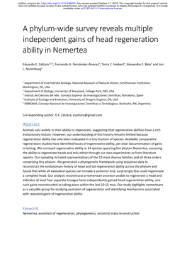 A Phylum-Wide Survey Reveals Multiple Independent Gains of Head Regeneration Ability in Nemertea