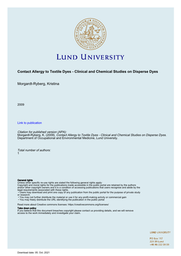 Contact Allergy to Textile Dyes - Clinical and Chemical Studies on Disperse Dyes