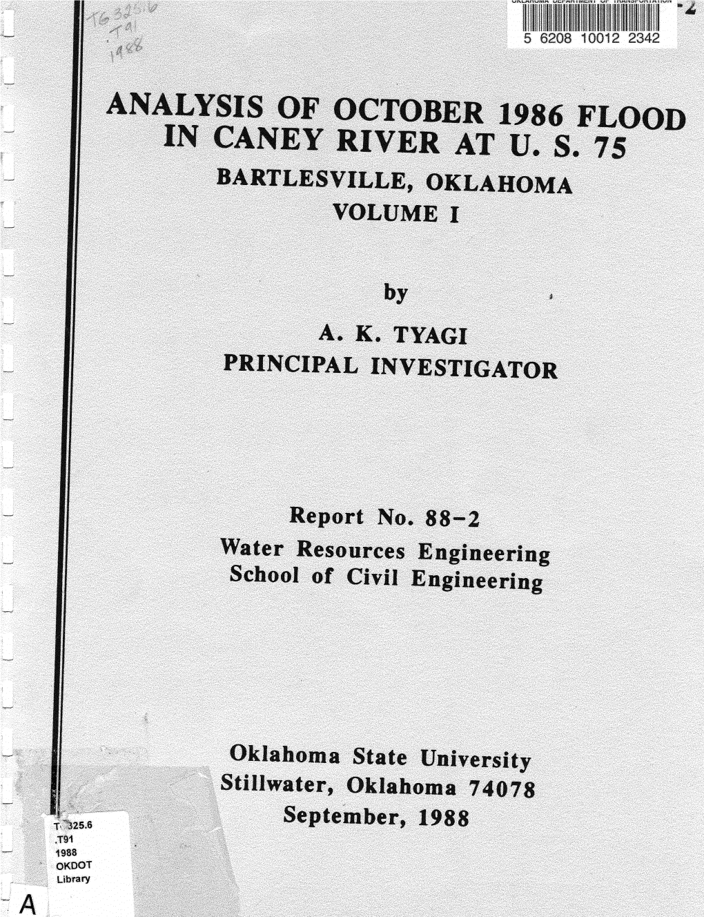 FHWA-OK-89-04 Report No. 88-2 Analysis of October