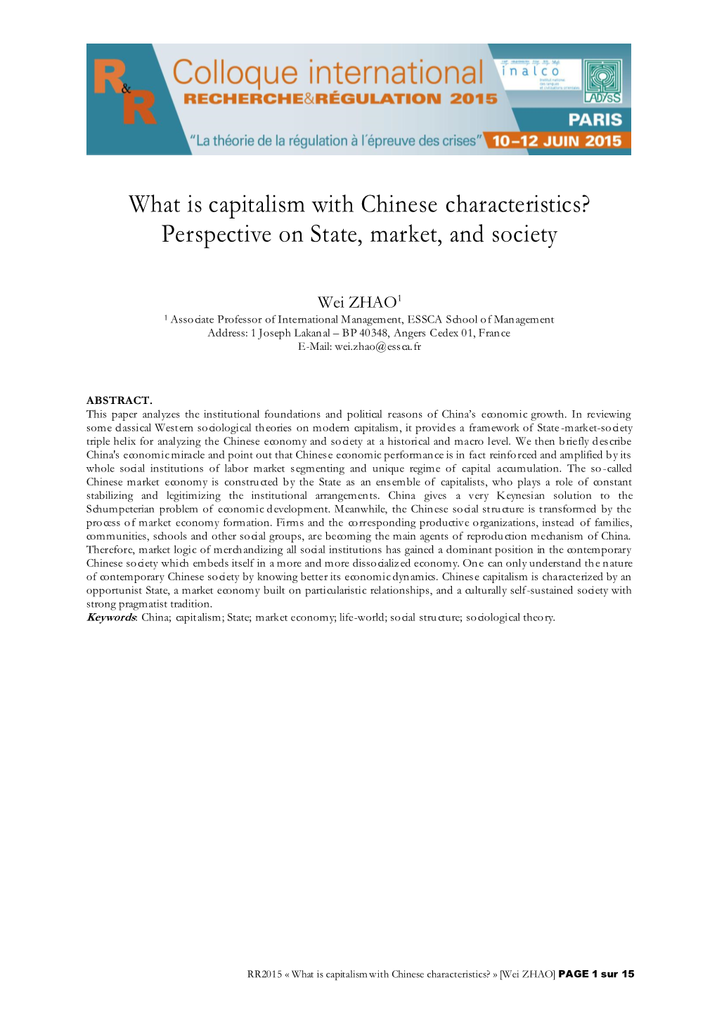 What Is Capitalism with Chinese Characteristics? Perspective on State, Market, and Society