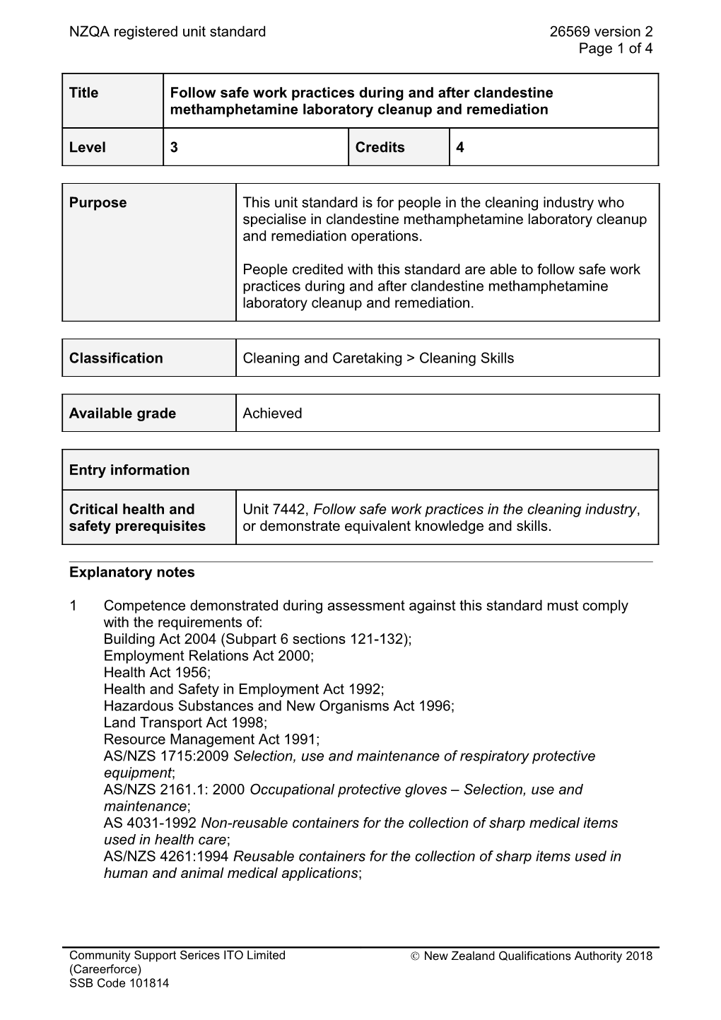 26569 Follow Safe Work Practices During and After Clandestine Methamphetamine Laboratory