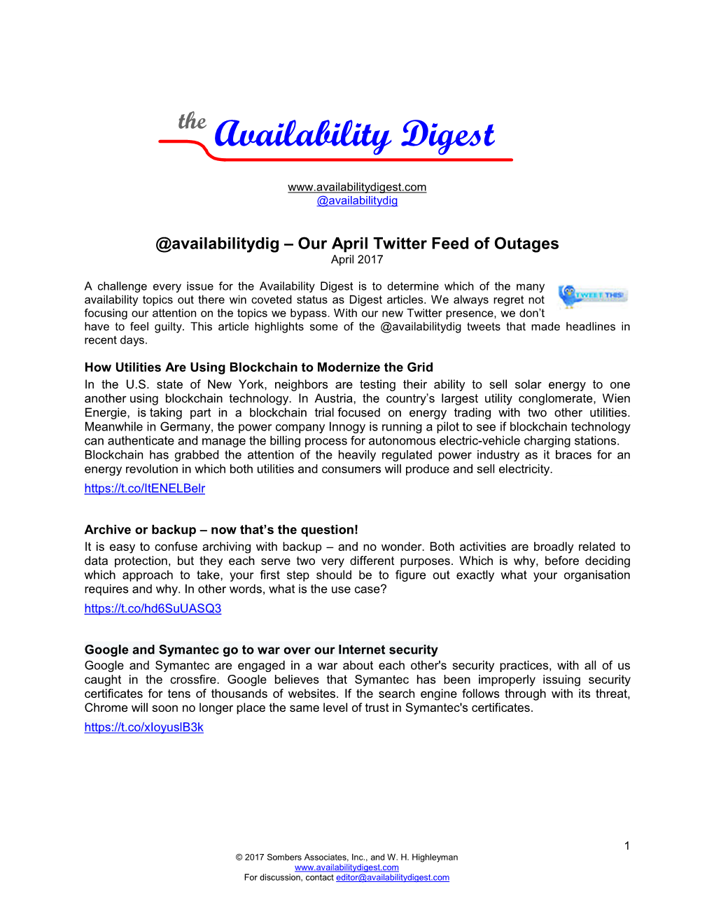 Availability Digest