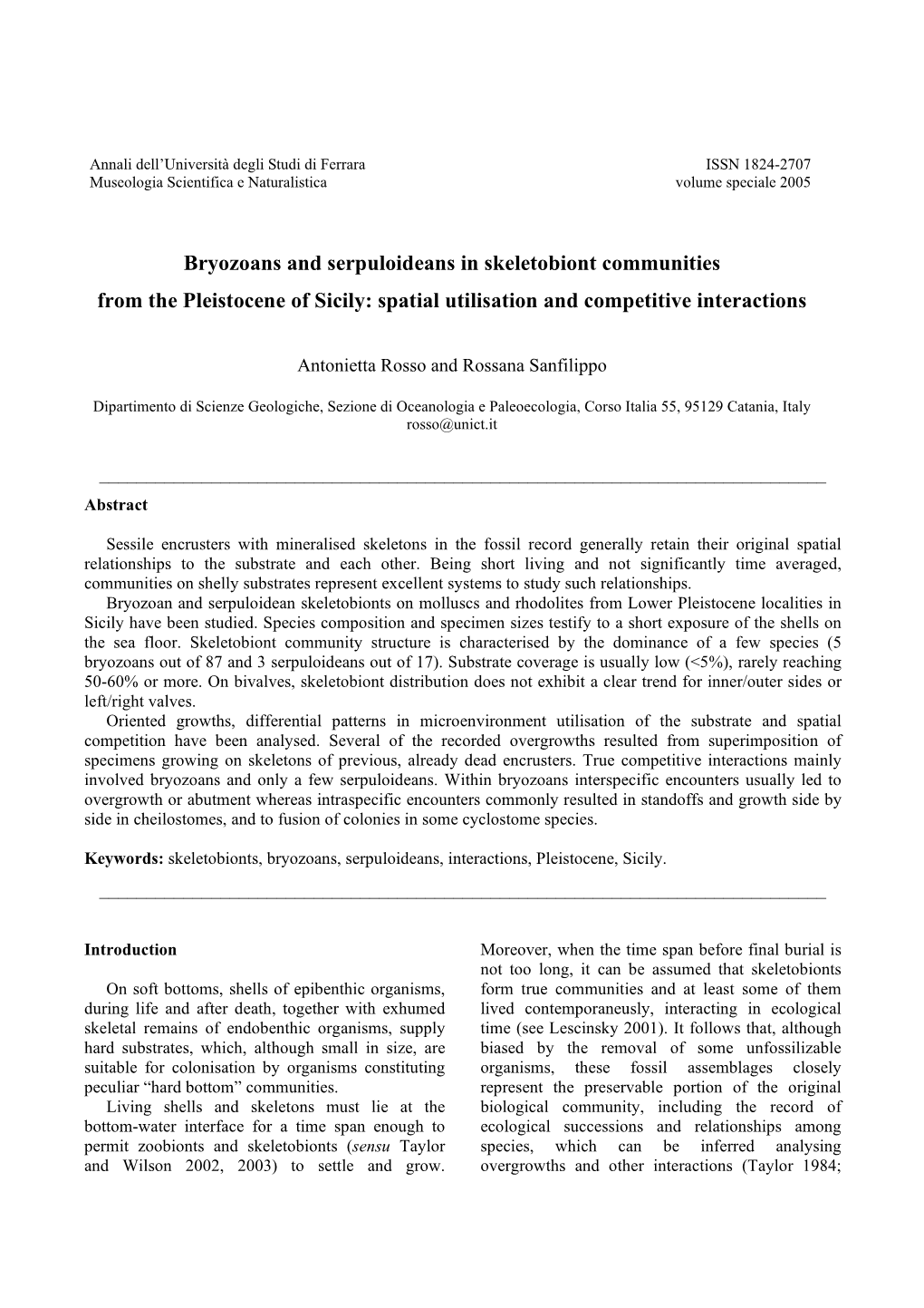 Bryozoans and Serpuloideans in Skeletobiont Communities from the Pleistocene of Sicily: Spatial Utilisation and Competitive Interactions