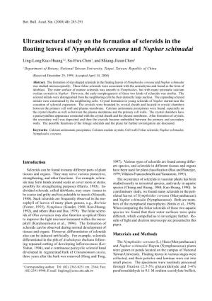 Ultrastructural Study on the Formation of Sclereids in the Floating Leaves of Nymphoides Coreana and Nuphar Schimadai