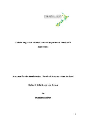 Kiribati Migration to New Zealand: Experience, Needs and Aspirations