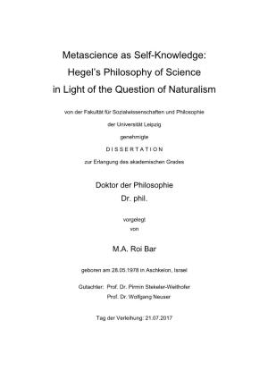 Hegel's Philosophy of Science in Light of the Question of Naturalism