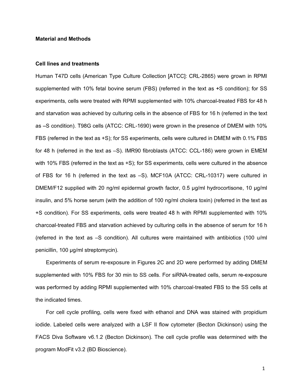 1 Material and Methods Cell Lines and Treatments Human T47D Cells