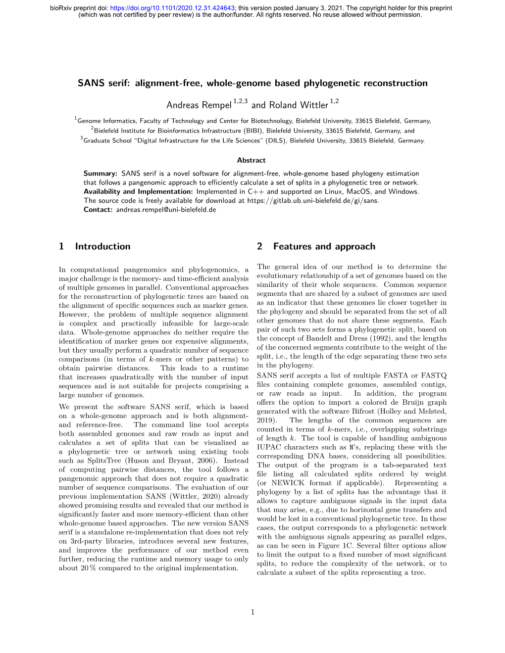 Alignment-Free, Whole-Genome Based Phylogenetic Reconstruction