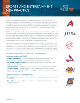 Sports and Entertainment M&A Practice