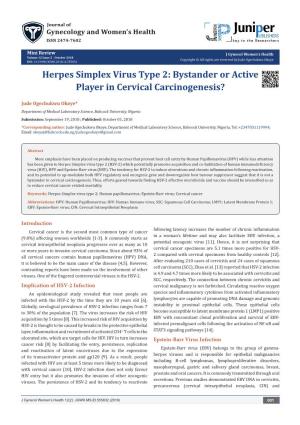 Herpes Simplex Virus Type 2: Bystander Or Active Player in Cervical Carcinogenesis?